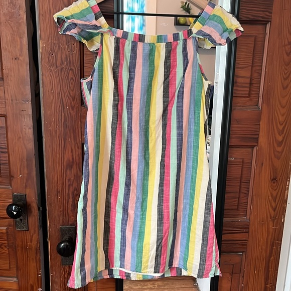 J. Crew Factory Rainbow Multi Vertical Striped Off The Shoulder Dress size 8 - Picture 4 of 4